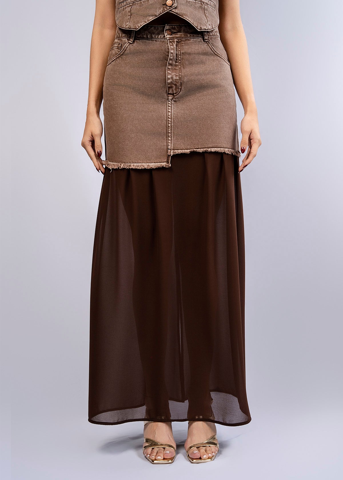 Falda chiffon en denim